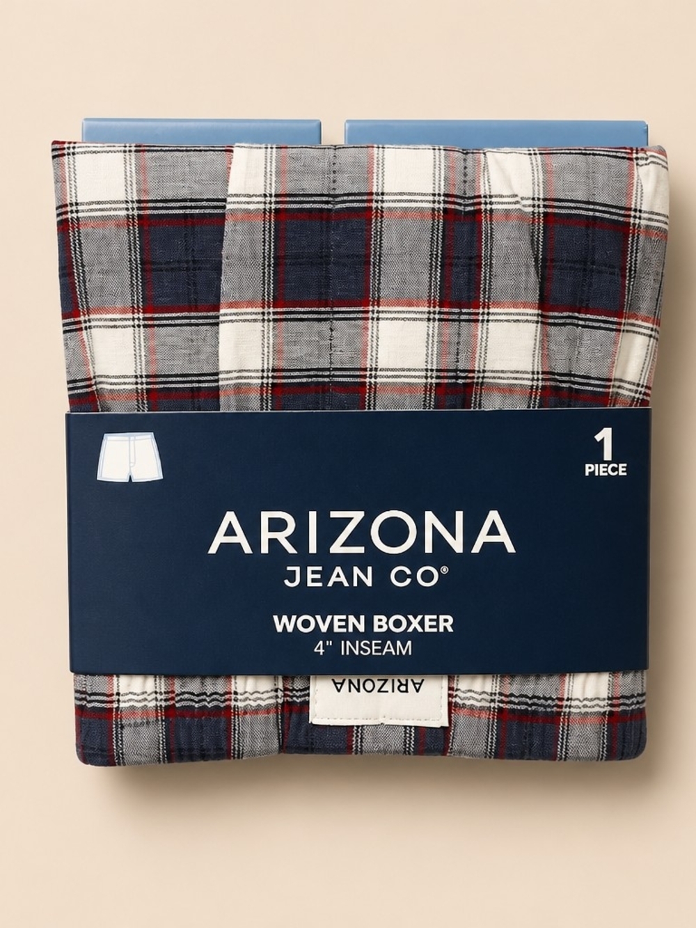 Arizona Jean Company Red, Navy & White Plaid Woven Boxer